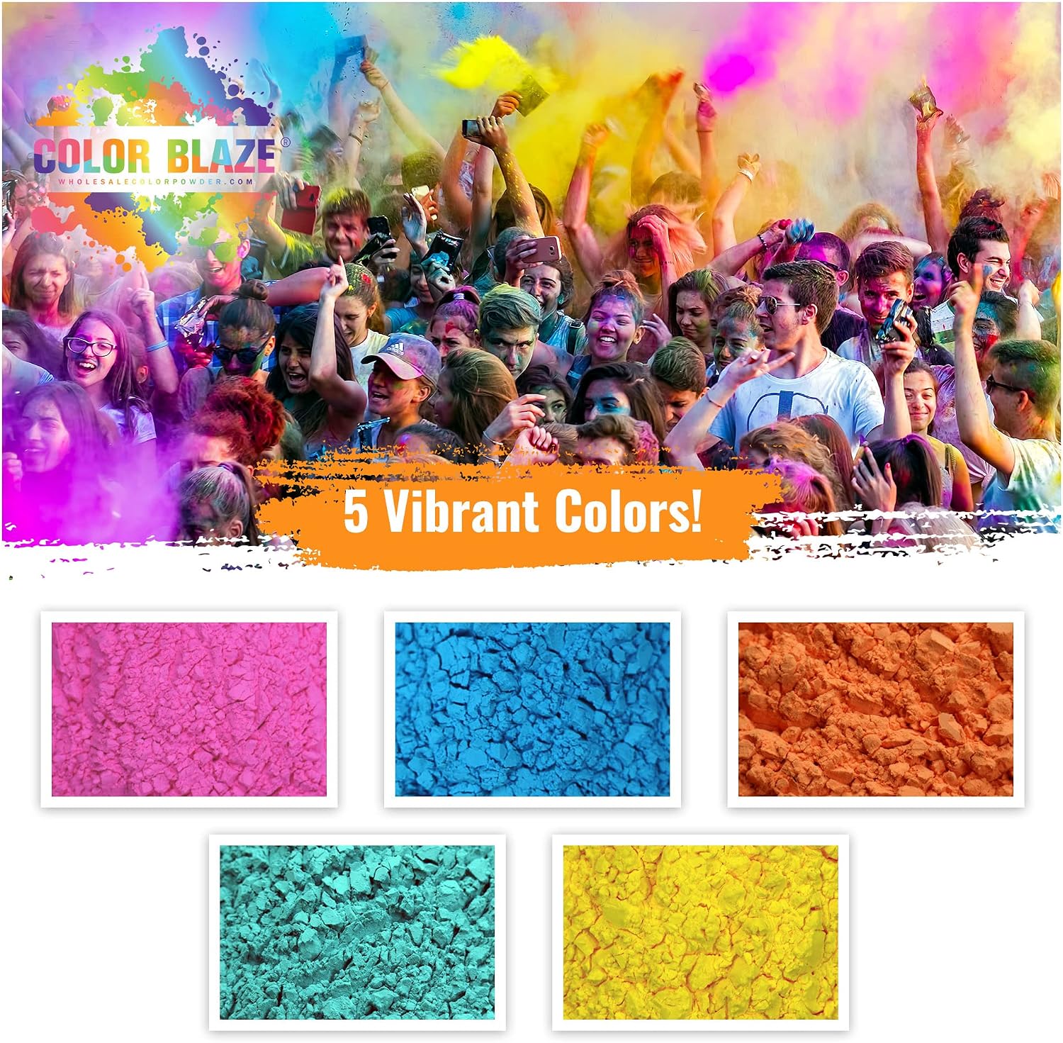 Color Blaze Holi Color Run Powder - 25 lbs Bulk - 5 Colors Multi-Mix Pack image 2