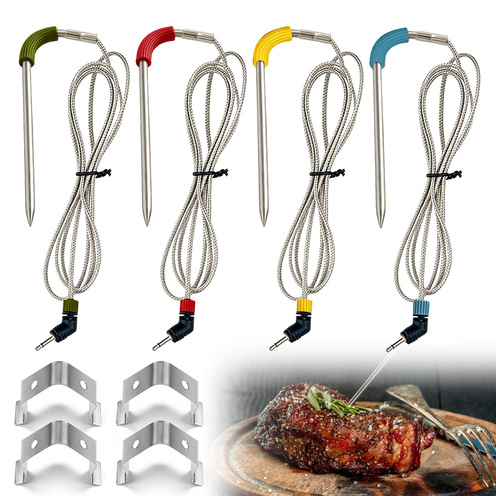 4 pezzi di sonda di ricambio per griglia compatibile con Weber, sonda di precisione per griglia a carne (da -30 °C a 300°C), sonda di ricambio per termometro da carne, termometro per griglia