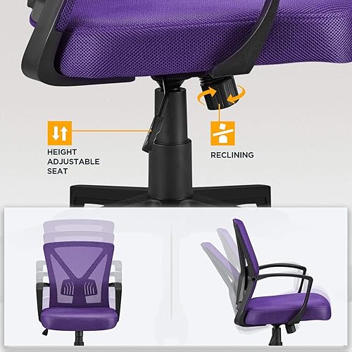 Miniatura 6 de Yaheetech Mesh Office Desk Chairs Ergonomic Task Chairs with Adjustable Lumbar Support Mid Back Swivel Chair Purple Negro
