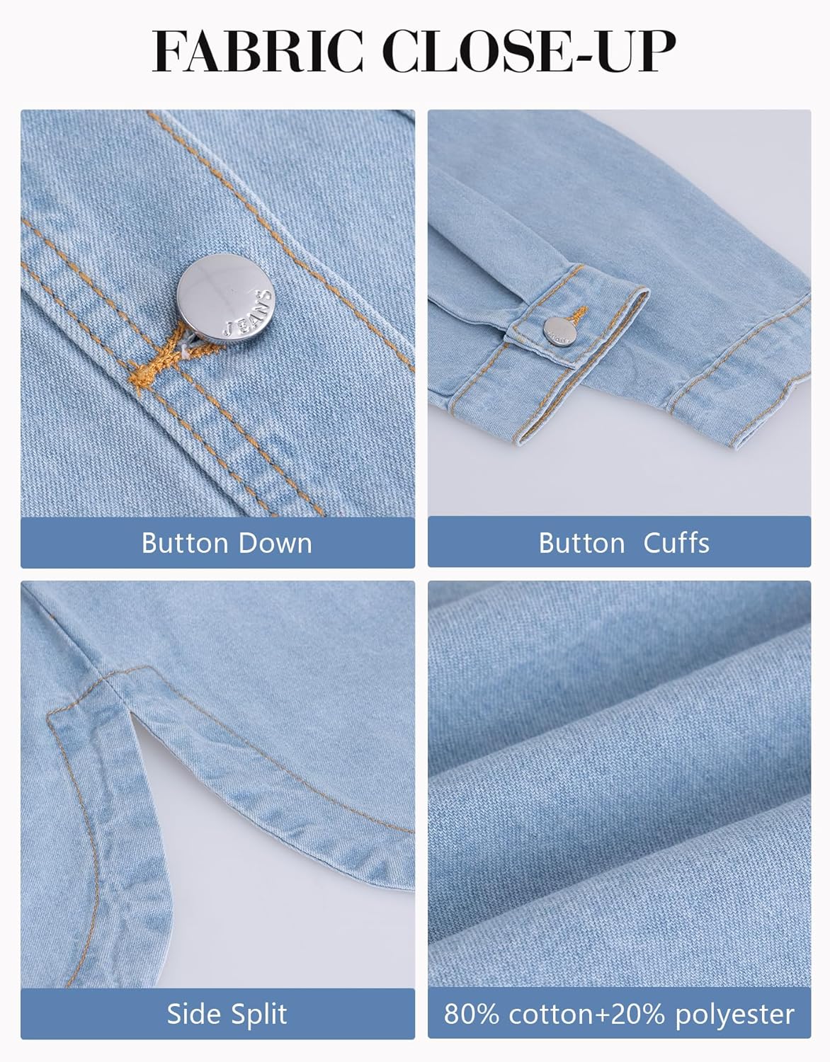 CYLADY Womens Denim Shirt Long Sleeve Oversized Boyfriend Jean Jacket Shacket Trendy Button Down Shirt - Image 6