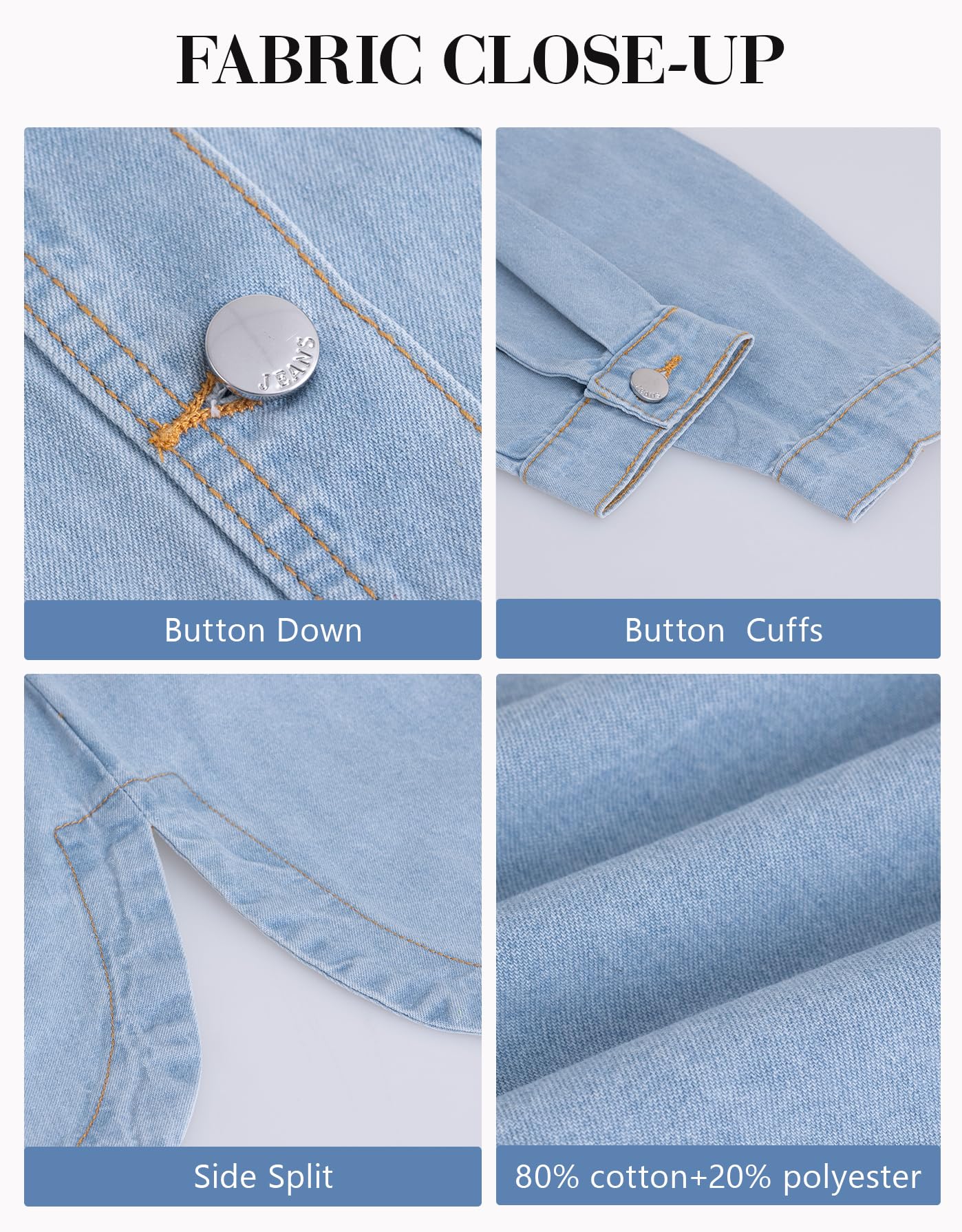 CYLADY Camicia da donna in denim a maniche lunghe oversize boyfriend jean giacca shacket trendy button down camicia