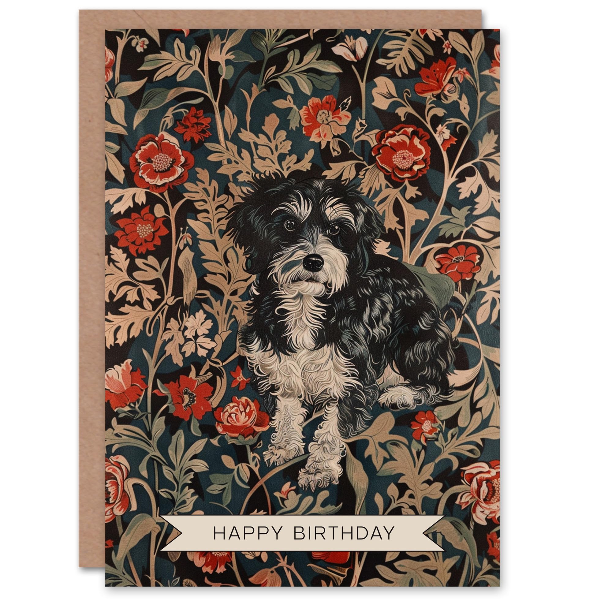 Artery8 Vintage Floral Pattern Yorkie Portrait Dog Lover For Her Woman Birthday Card