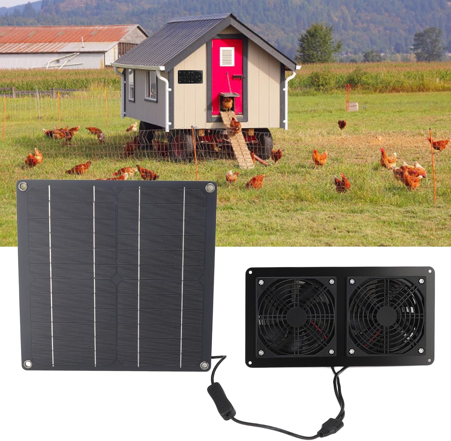 Solar Exhaust Fan Kit, 15W Solar Powered Exhaust Fan Kit, Upgraded Fans with 2 Fans, Ideal for Chicken Coops, Greenhouses, Sheds, Pet Houses & Attics