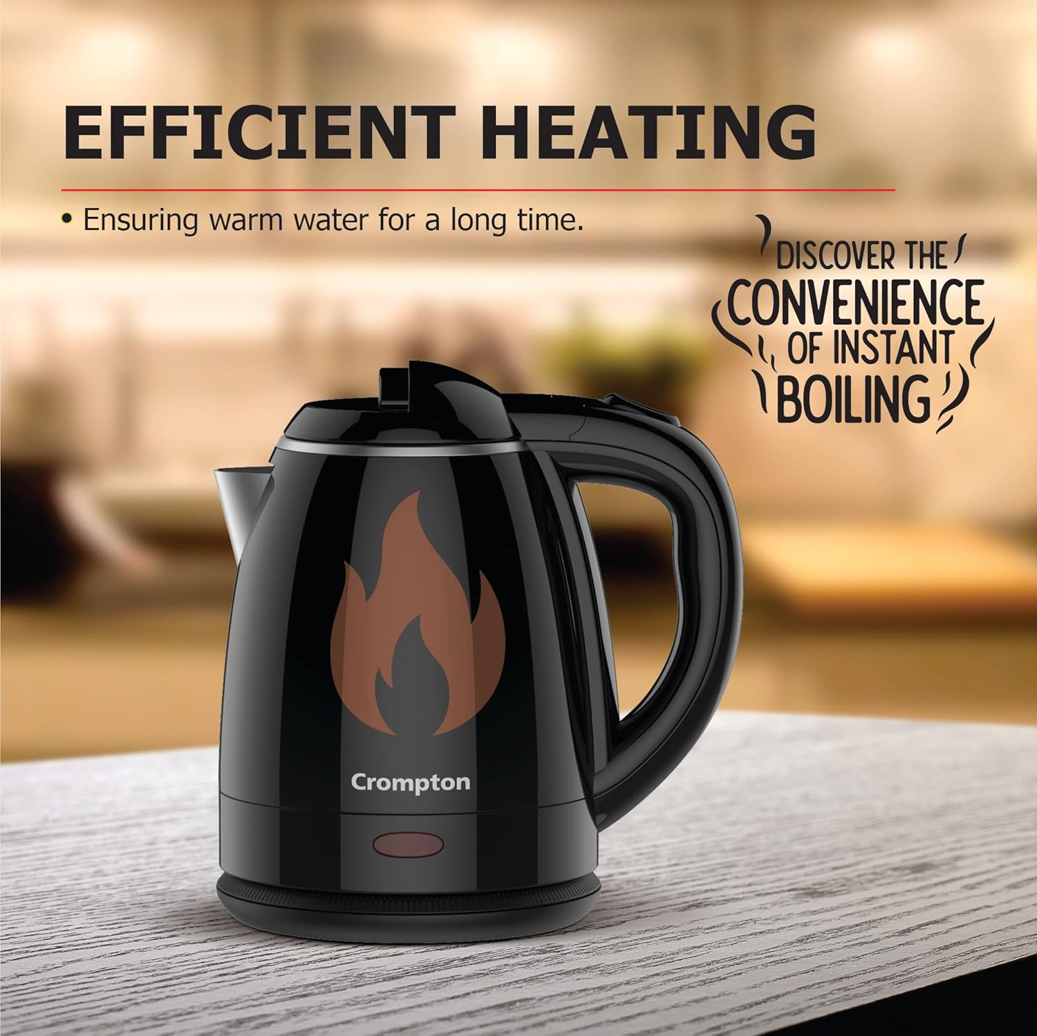Crompton ActivHot Electric Kettle | 1.2 Litres | Cool Touch | Black - high-quality product
