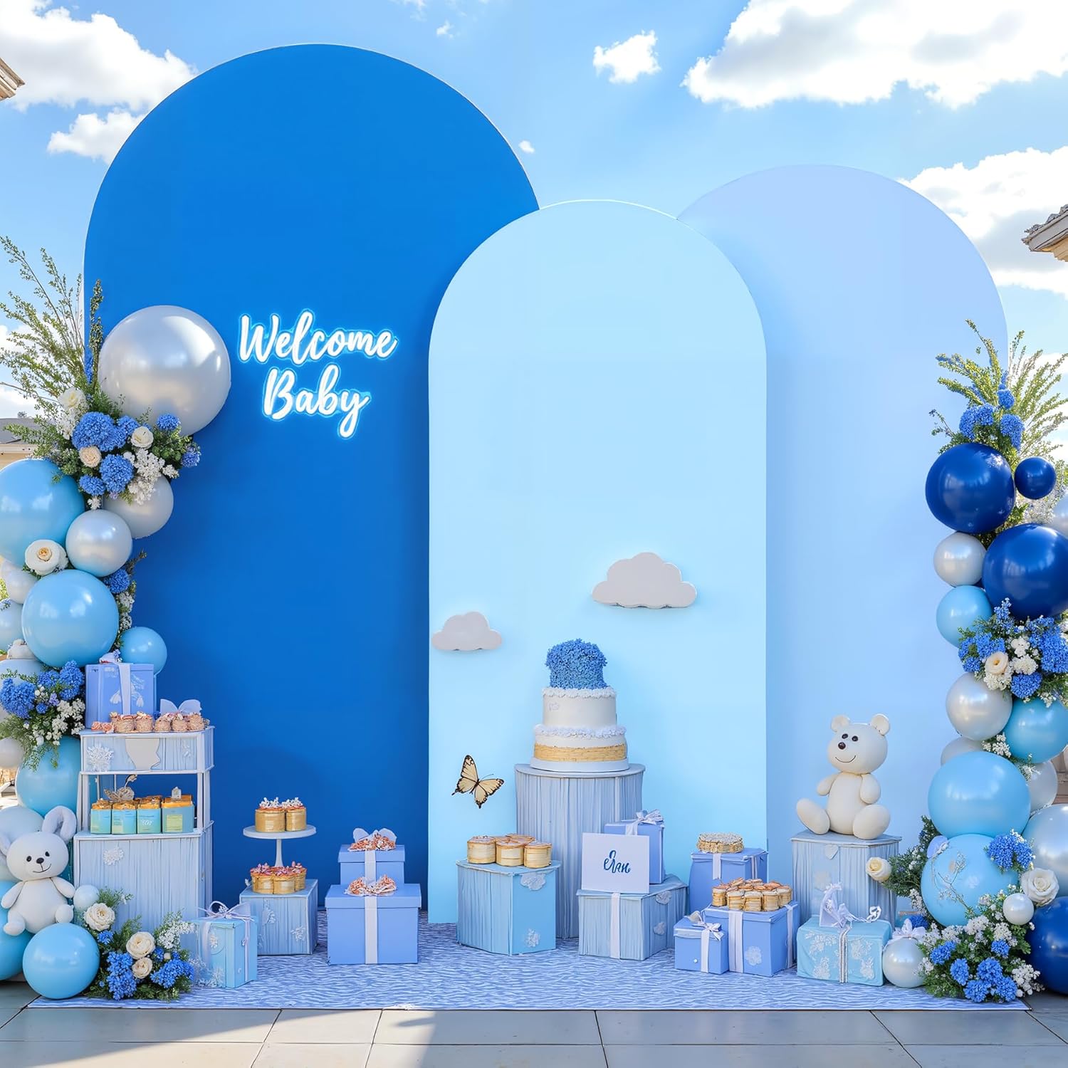 Blue Arch Backdrop Cover Set of 3 Dark Blue Wedding Arch Covers Spandex Backdrop Stand Cover for Birthday Party Ceremony Bridal Baby Shower Banquet Decoration 6FT 6.6FT 7.2FT 6FT+6.6FT+7.2FT Gradient Blue