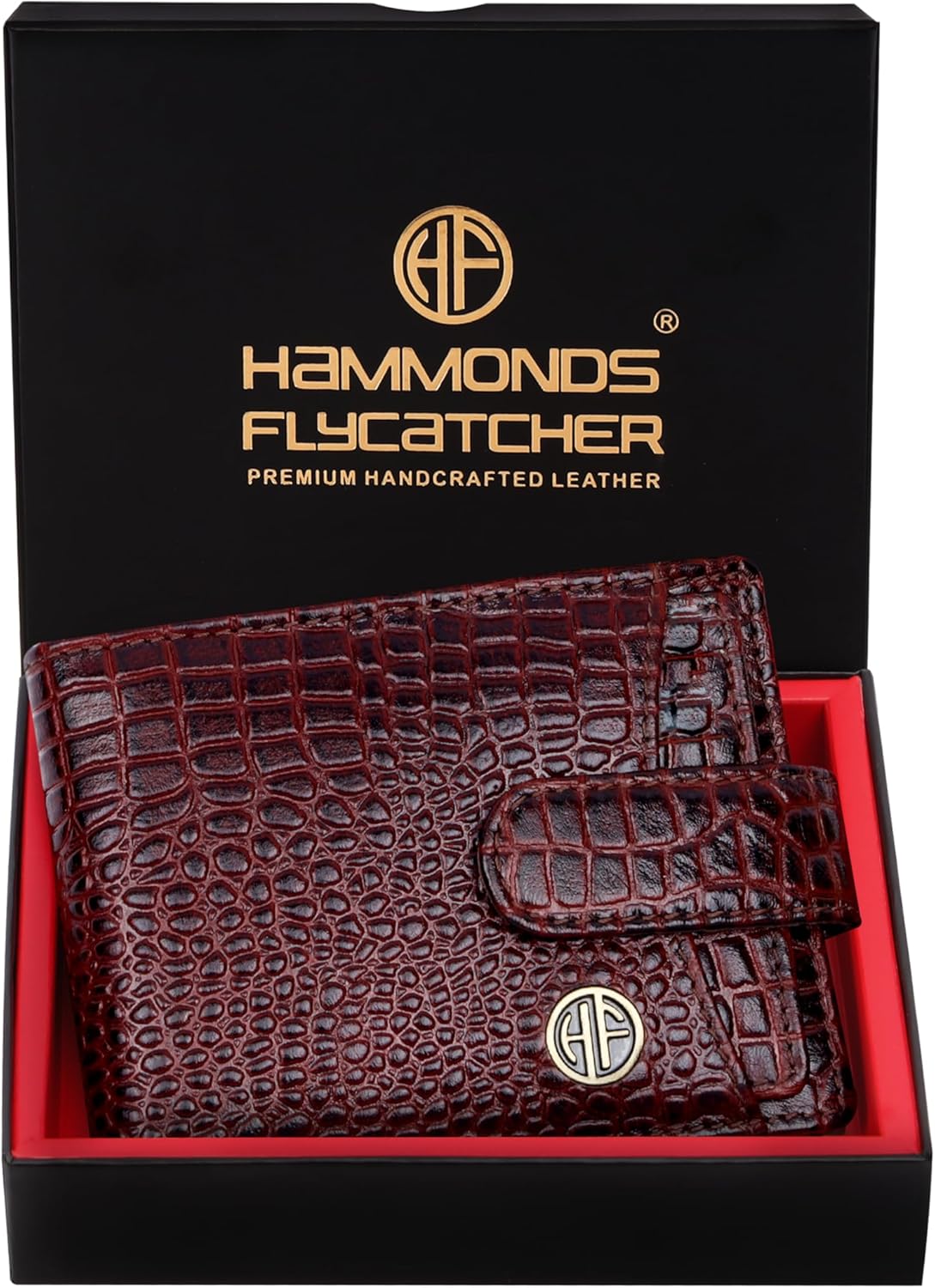 HAMMONDS FLYCATCHER RFID Protected Brown Nappa Leather Wallet for Men|5 Card Slots| 1 Coin Pocket|2 Hidden Compartment|2 Currency Slots, Croc Brown, Modern