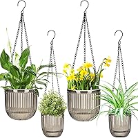 Maxcheck 4-Pack Self-Watering Hanging Planters Indoor Outdoor - 6.5" & 4.5" Flower Pots with Drainage Holes, Gray