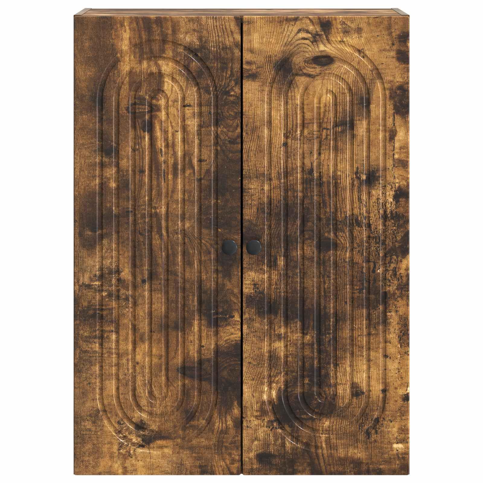 Szafka ścienna z drewna wędzonego dębu, 66 x 34,5 x 90 cm, z 2 półkami i 2 drzwiami, montowana na ścianie, do salonu, biura, korytarza, garażu, miejsca do przechowywania i organizacji