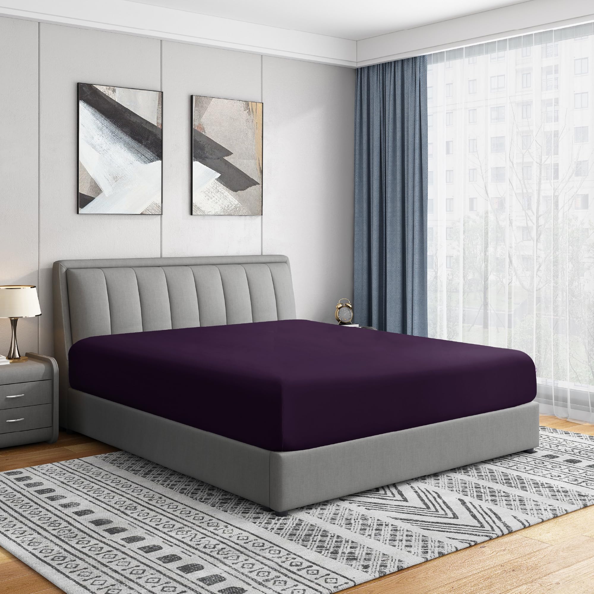Luxury twin fitted sheet brushed microfiber, Eggplant