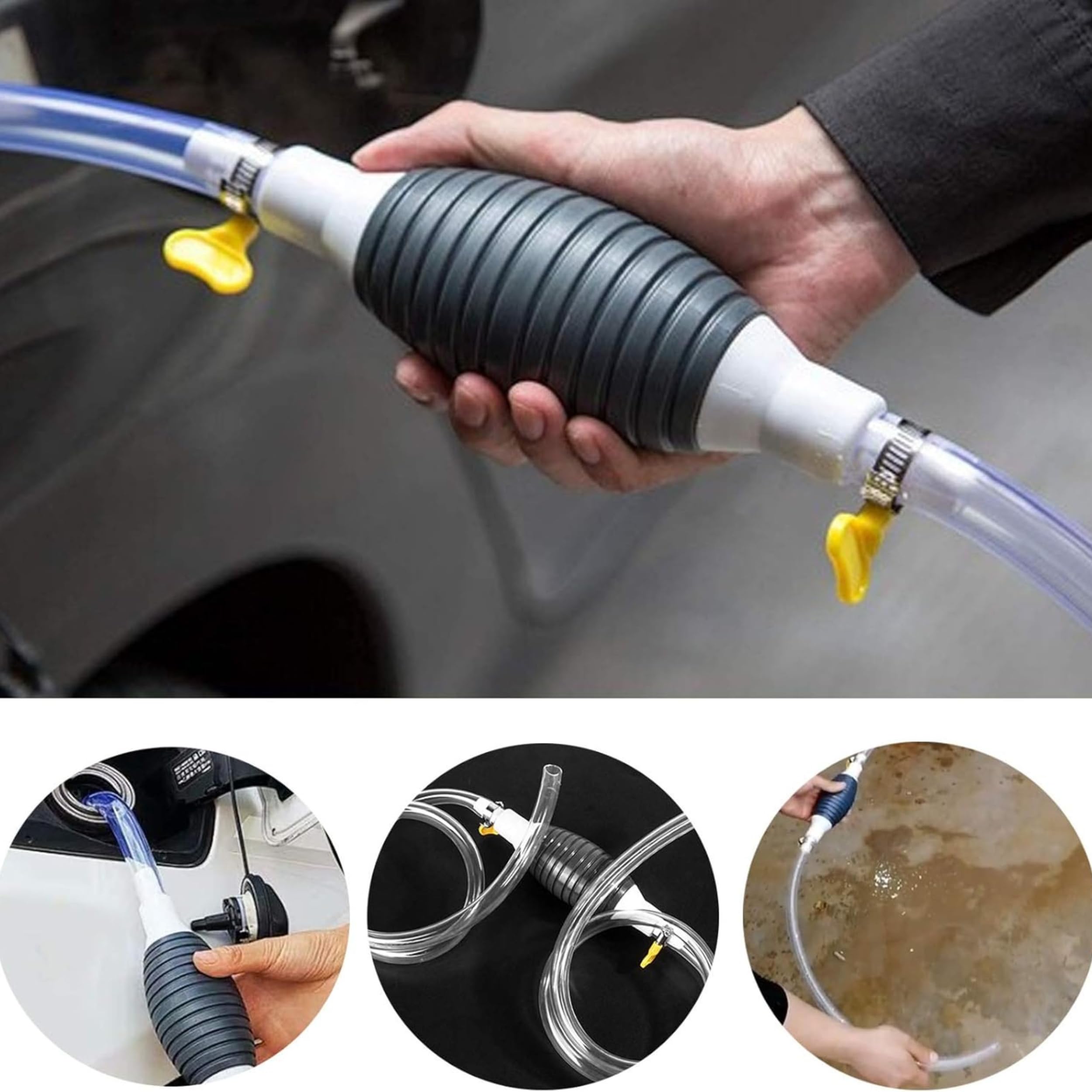 PARENCE – Pompa di aspirazione manuale per carburante, acqua e olio – Kit sifono con castoro aspirante, tubo trasparente di 2 m + morsetti – svuotamento facile e rapido