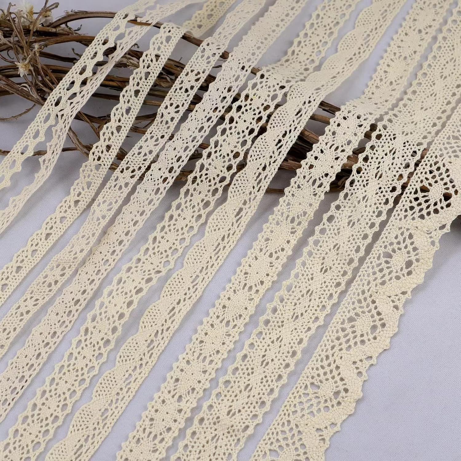 IDONGCAI Lace Ribbon Vintage Lace Trim Crochet Cotton Lace Edge for Junk Journal Decoration Christmas Package DIY Sewing Craft Supply, 2 Yards Each, 10 Styles(Beige 20 Yards)
