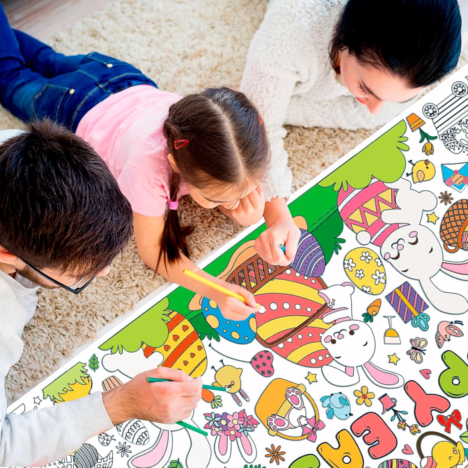 BCCSNNM Easter Coloring Tablecloth for Kids,Giant Coloring Poster for Kids,Easter Crafts Classroom Game Activities Gifts Party Decorations Supplies (31.5 x 72 Inches)