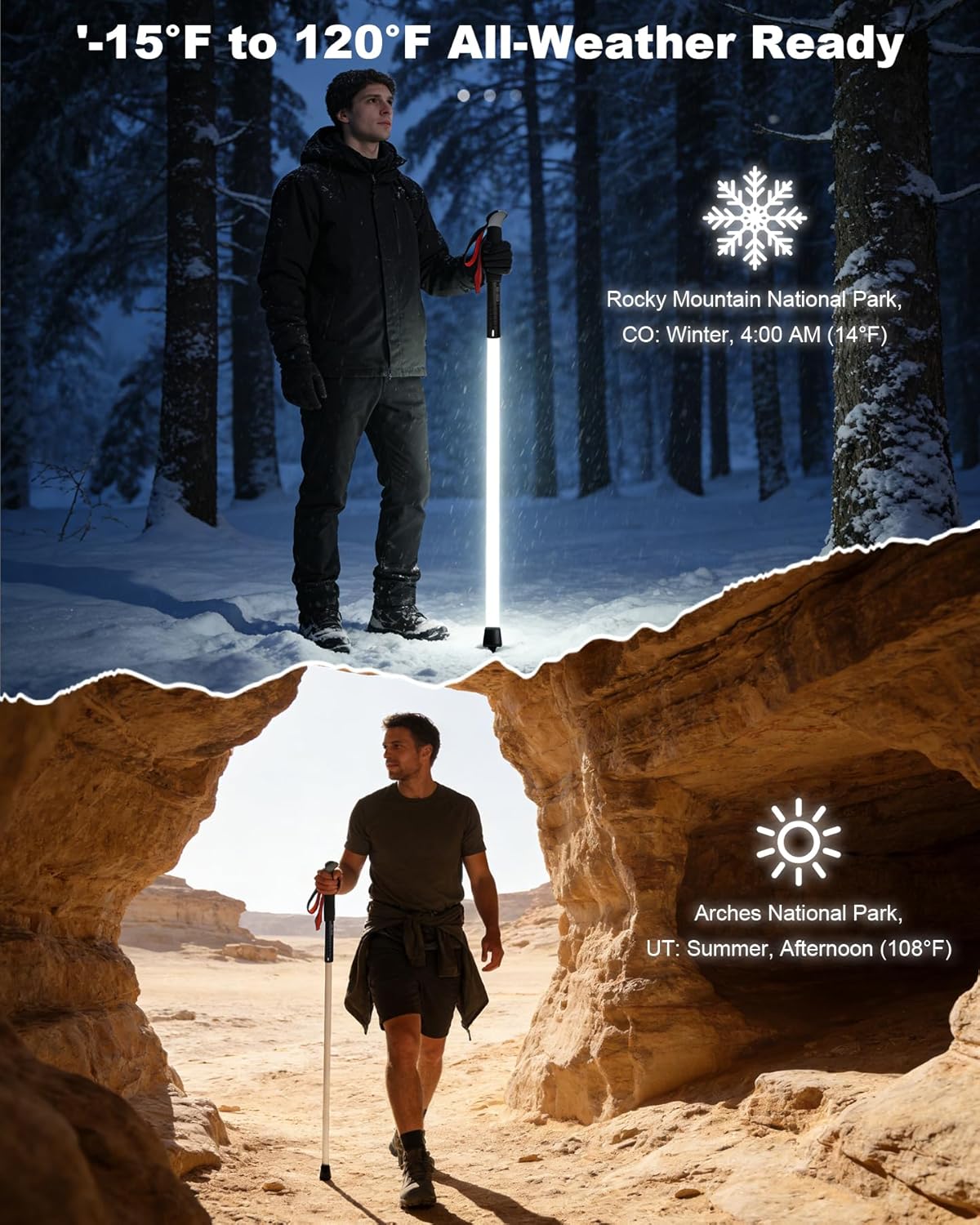 Luminous Hiking Poles - Bright Walking with Aerospace-Grade Aluminum, Perfect for Night Hiking Stick, Camping & Trekking, Ideal for Seniors & Outdoor Enthusiasts