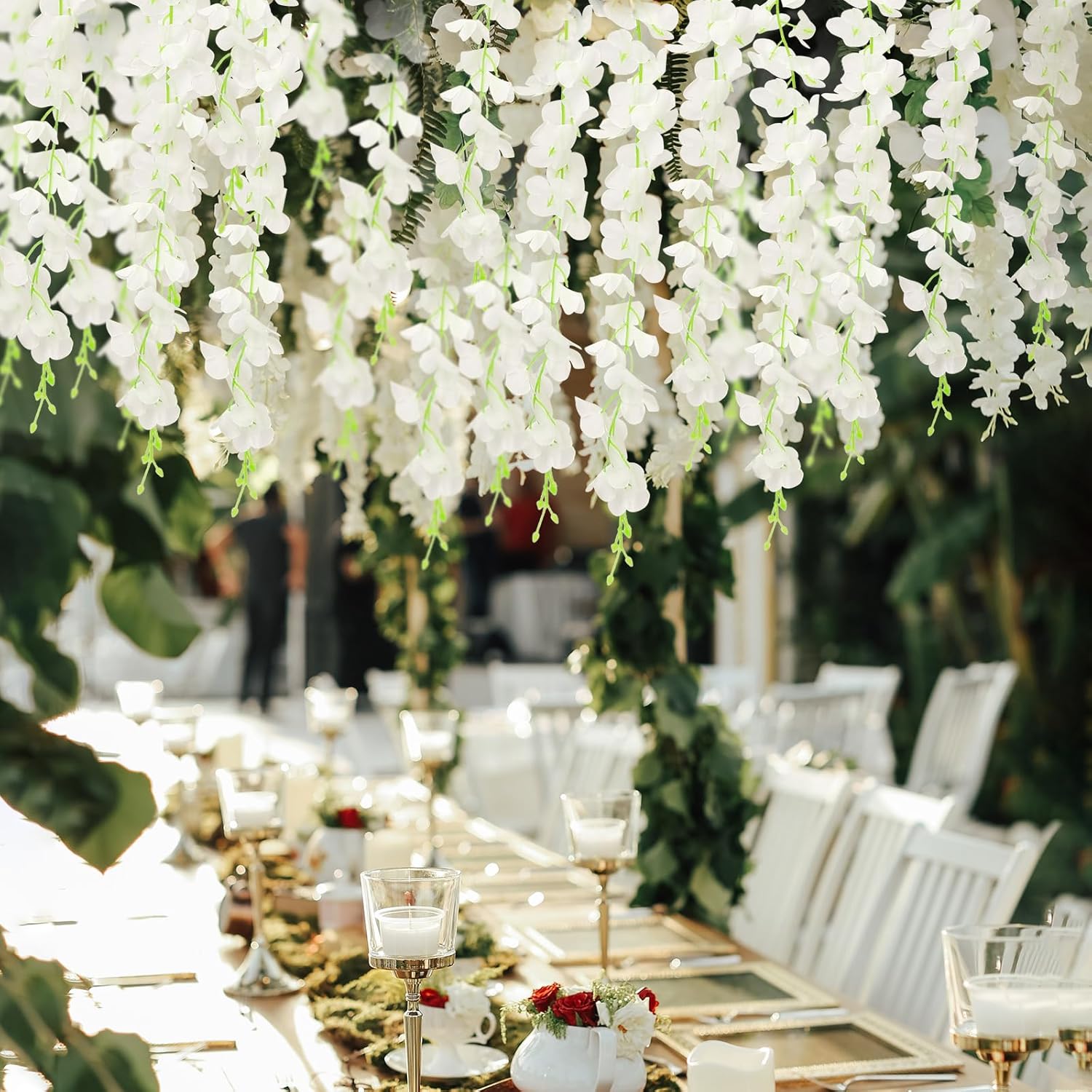 150 Branches Wisteria Hanging Flowers,10Pcs Total 60ft White Wisteria Artificial Flowers Garland Vine Silk Hanging Flowers for Wedding Party Arch Ceremony Garden Home Backdrop Decor - Image 4