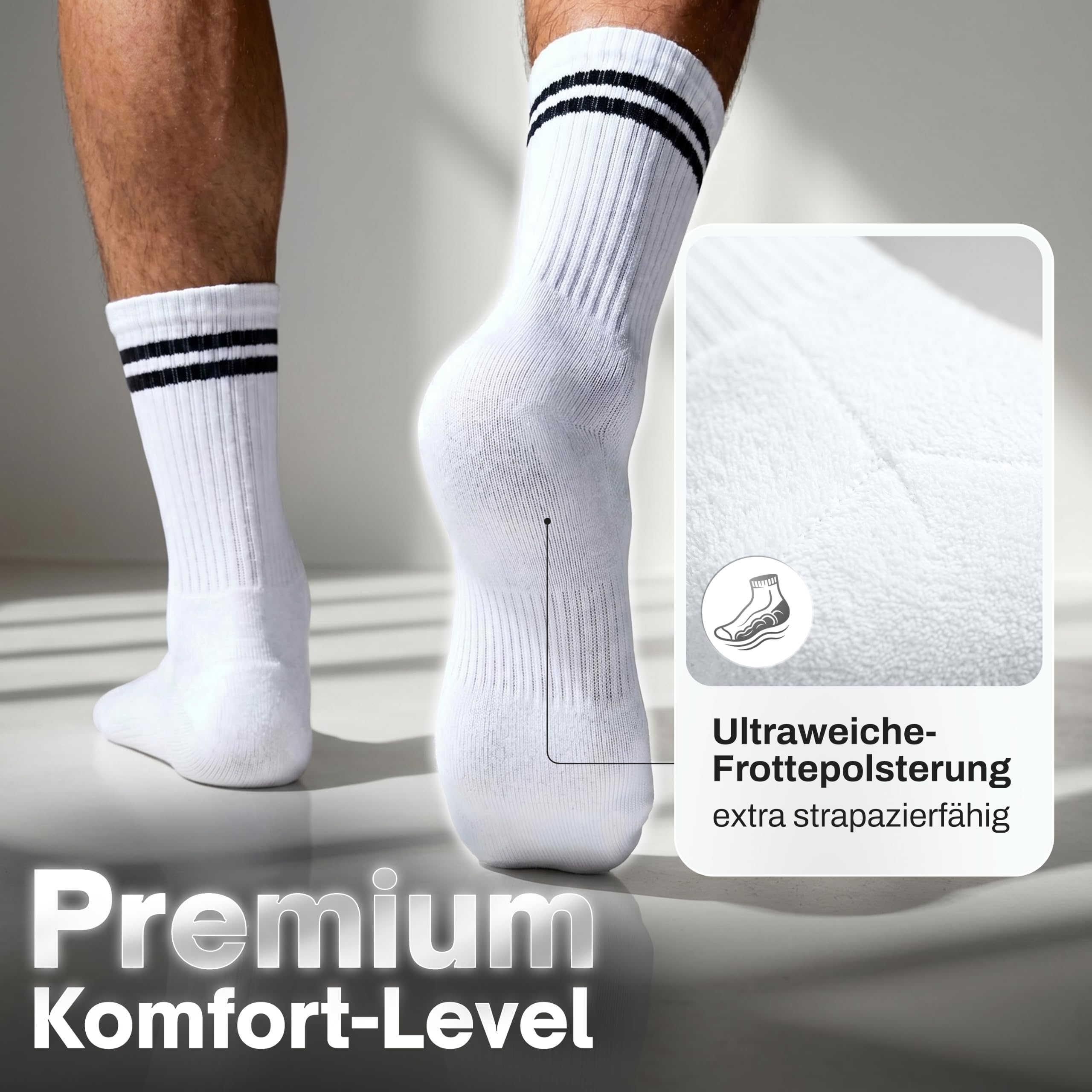 HELDENWERK® Calzini da tennis da uomo (6 paia), in cotone, con suola imbottita e tallone rinforzato, traspiranti, per il tempo libero, il tennis e la vita quotidiana