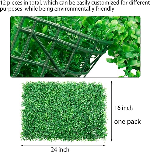 Miniatura 2 de Finderomend Paquete de 12 paneles de pared de césped, hojas de Milán, telón de fondo de pared de seto de boj artificial, 24 x 16 pulgadas, telón de