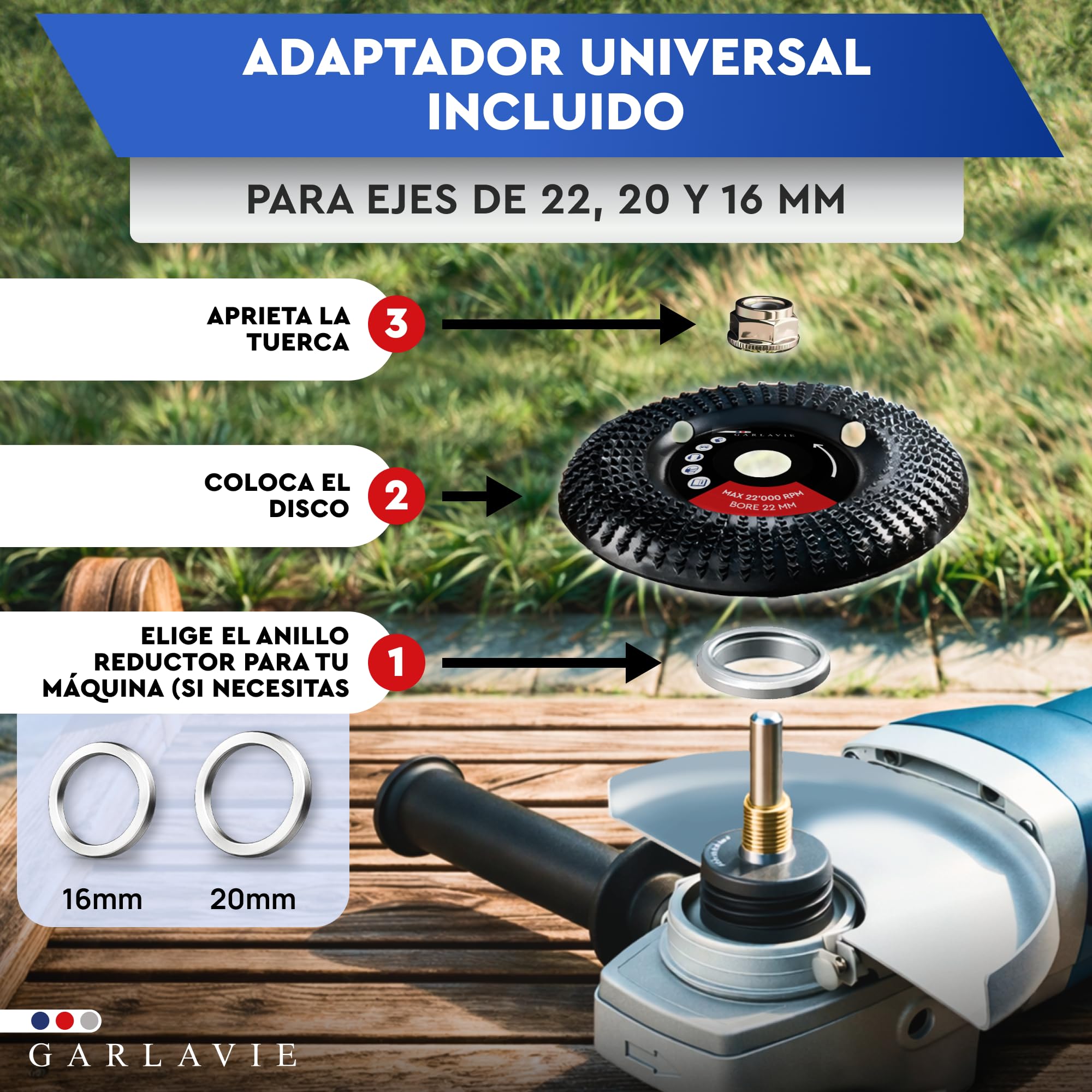 Profesional Disco Radial para Madera 115 mm – Set 4 Piezas para Amoladora Angular | Desbaste, Corte, Tallado y Fresa Raíces
