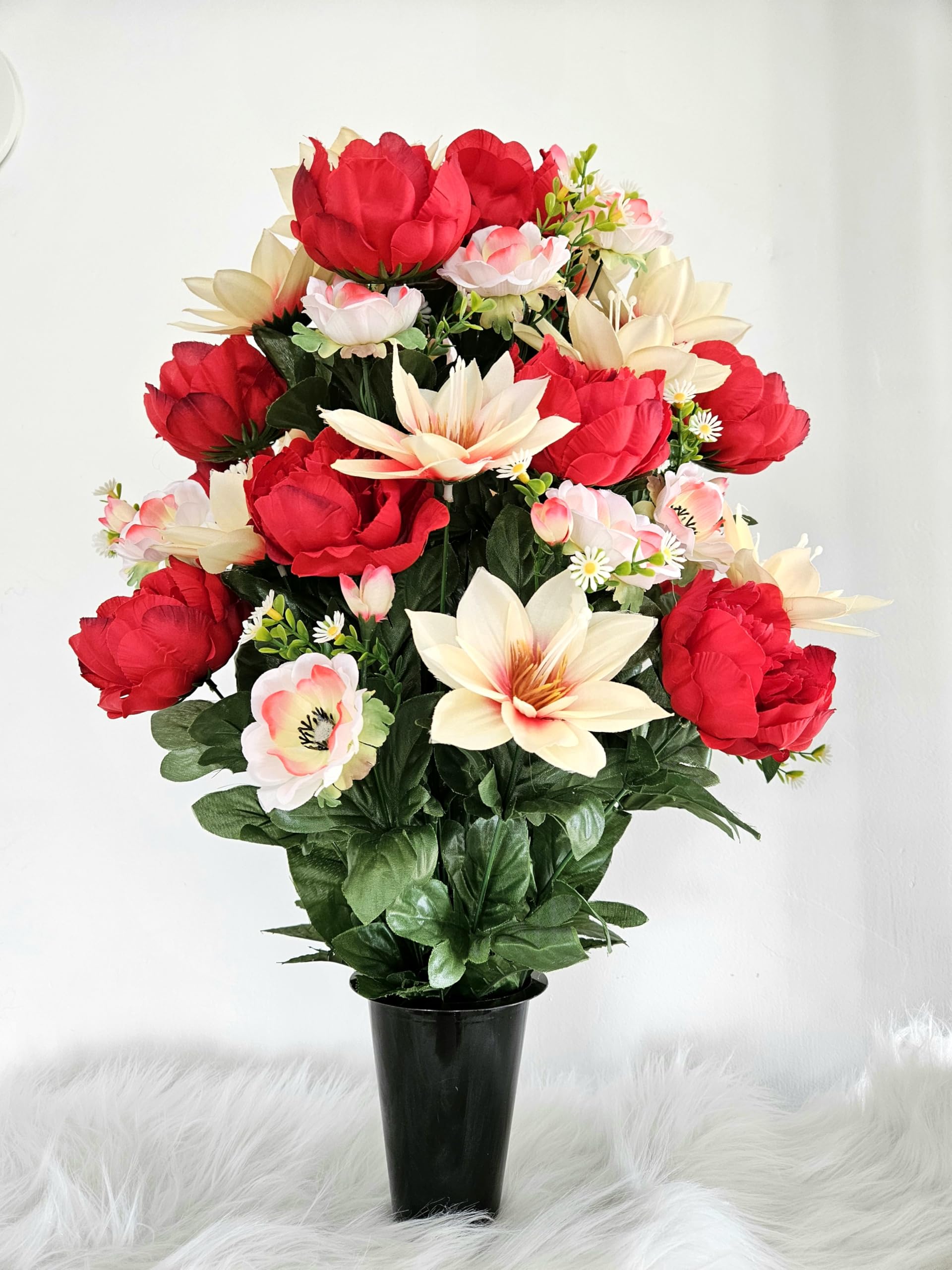 Composition de fleurs artificielles en cône lesté ciment pour une parfaite tenue de votre bouquet de fleurs, plus besoin de sable, ce vase en PVC se dépose dans un vase funéraire. (Rose)