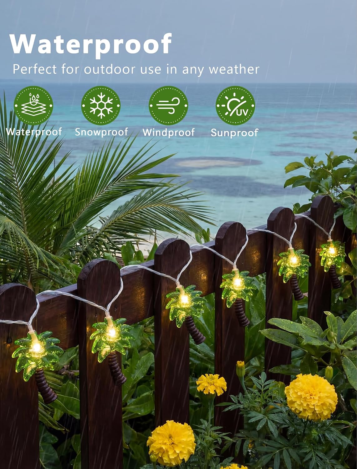 12Ft Summer Beach Hawaiian String Lights - 20 LED Palm Tree Lights for Luau Pool Decor, Hawaii Theme Summer Outdoor Indoor Tropical Party Decorations