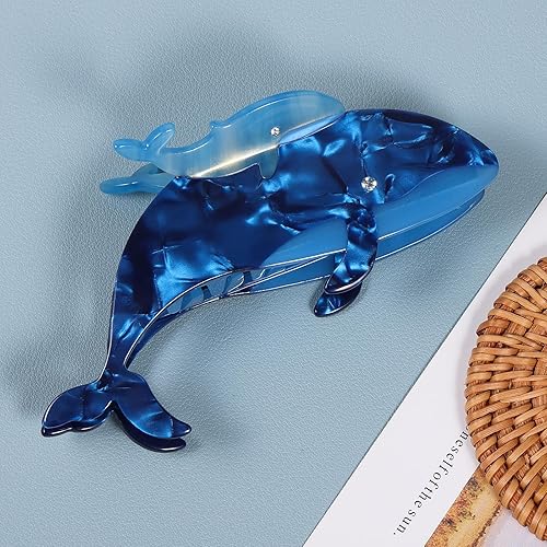 Miniatura 6 de Pinza de garra de pelo de ballena, acrílico azul, fuerte soporte para mandíbula, horquilla de animal oceánico grande, antideslizante, para mujeres y