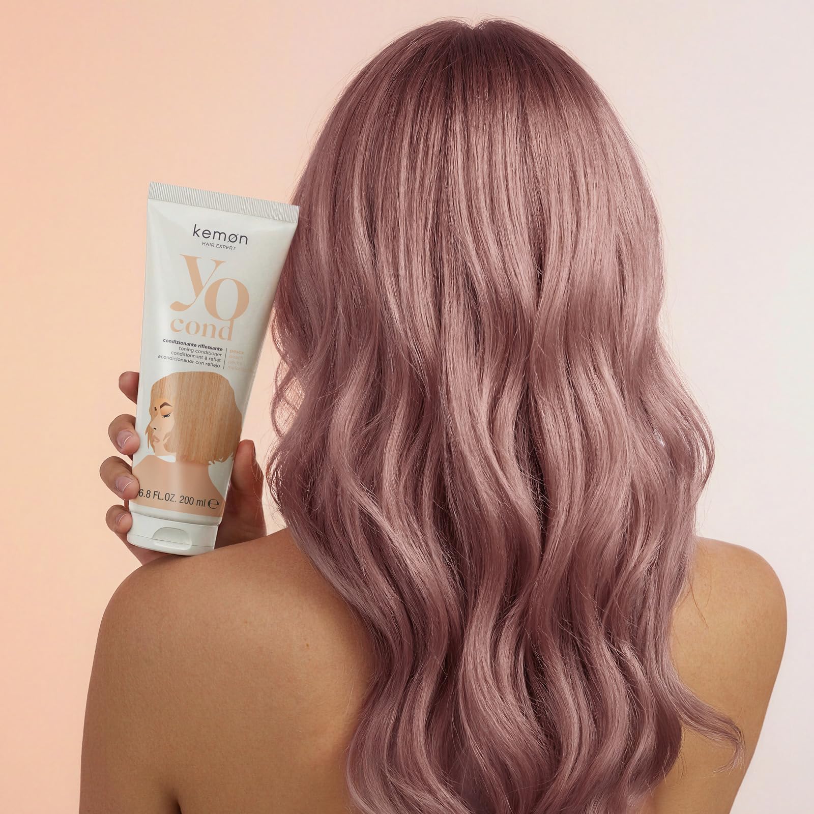 Kemon Yo Cond Pesca - Maschera Riflessante Professionale con Formula YoVeg e Velian Complex, Nutre e Illumina i Capelli in 3 Minuti, 88% Ingredienti Naturali, 200 ml