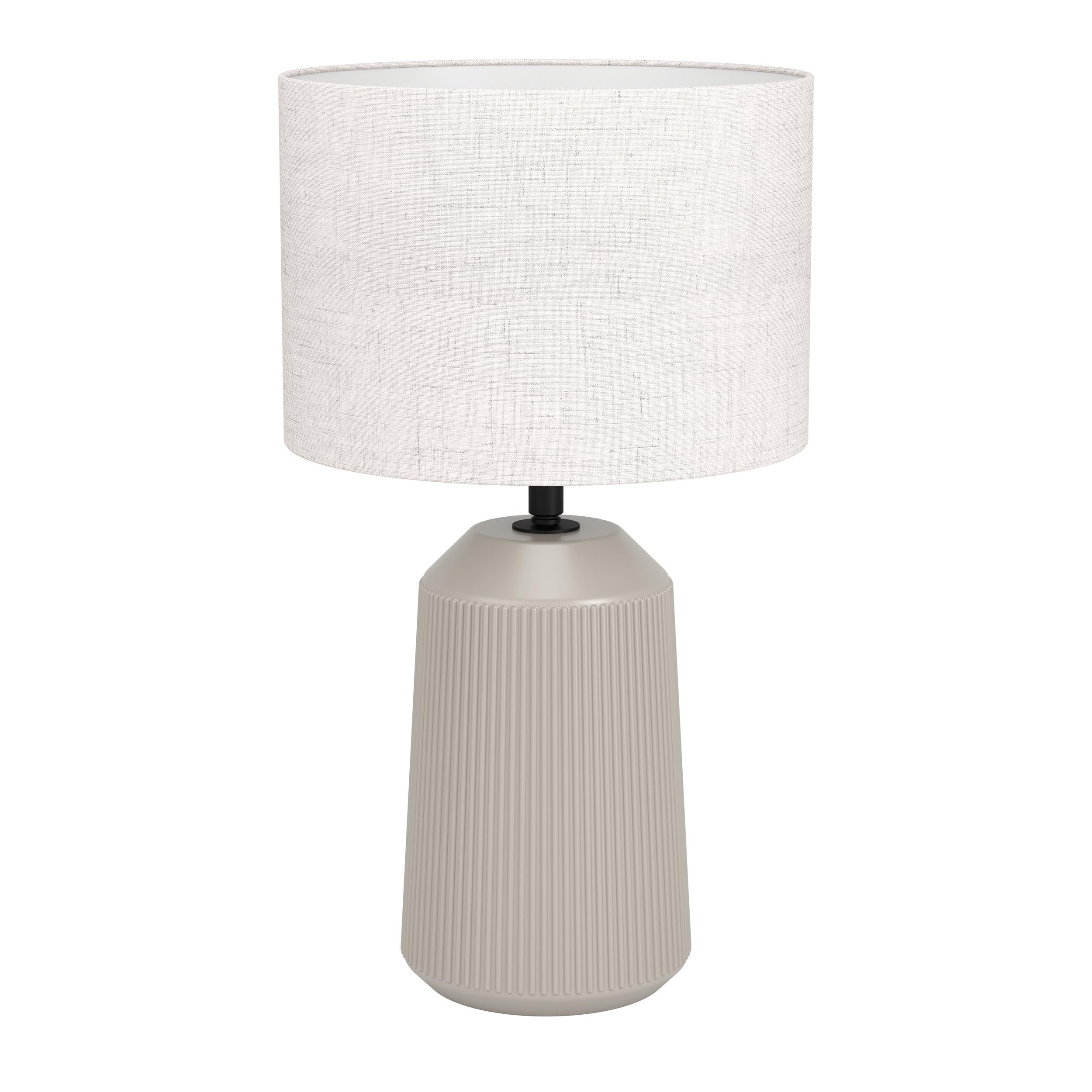 Eglo lampada da tavolo Capalbio, lampada da comodino con paralume in | tessuto, ceramica color sabbia e tessuto bianco, lampada da tavolo per il soggiorno e la camera da letto, attacco E27