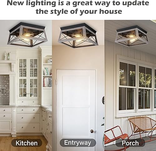 Miniatura 5 de Pia Ricco Lámpara de techo de montaje empotrado, lámpara de techo industrial al aire libre para porche delantero, estilo rústico de granja, luz