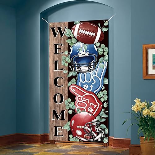 Miniatura 6 de Cubierta para puerta de fútbol americano, telón de fondo de fotos de fútbol, decoración de fiesta de cumpleaños y suministros para fiesta en el hogar