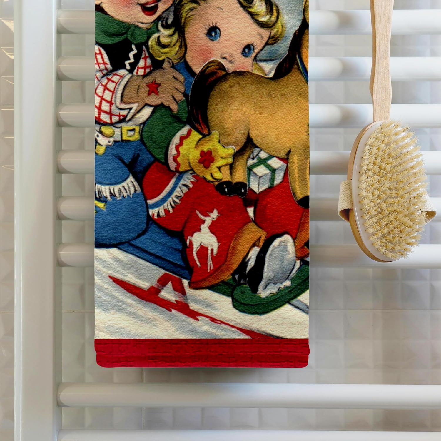 3dRose Little Cowboy and Cowgirl with Toy Pony Sledding 22x30 Bath Hand Pool Towel
