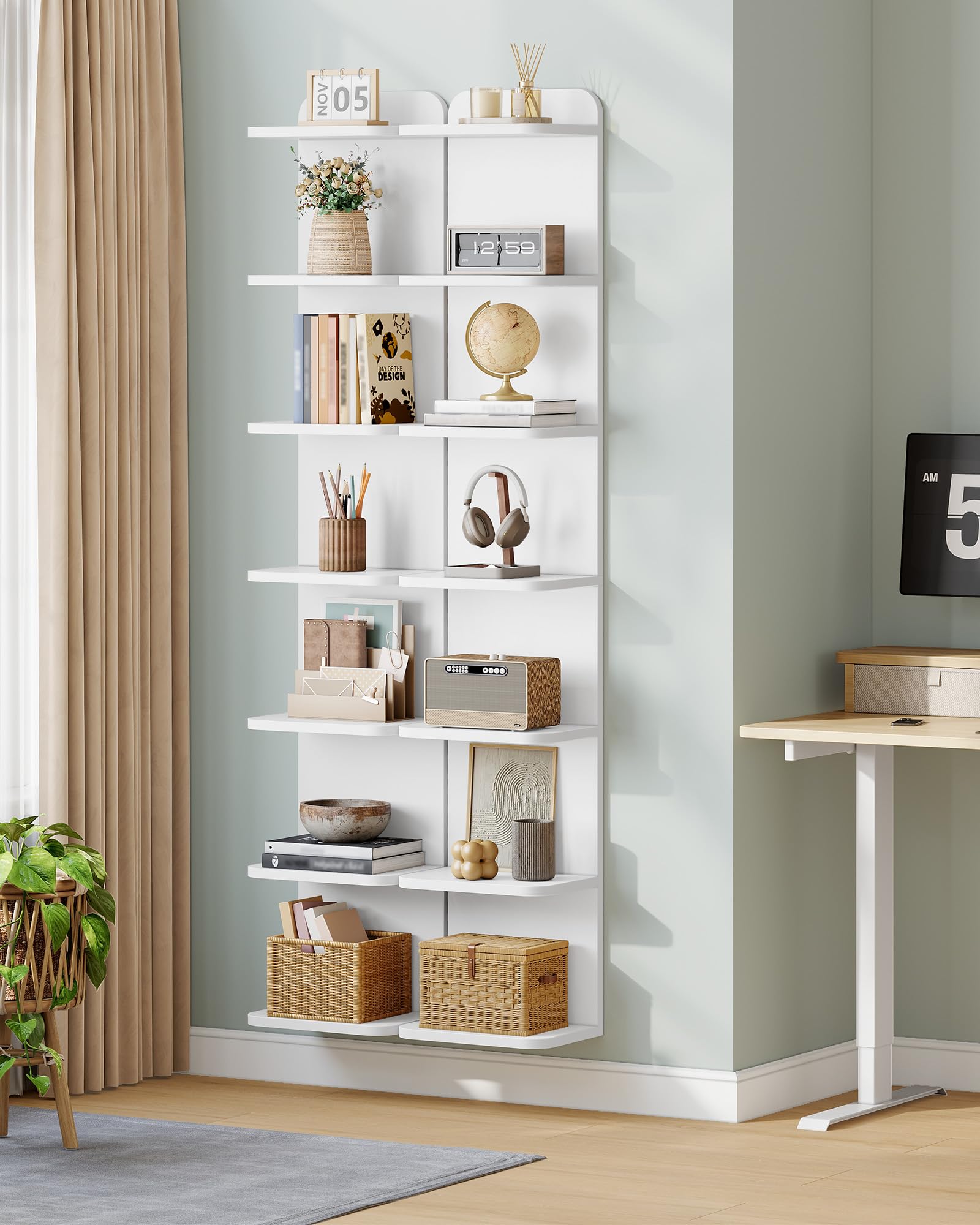 Hzuaneri Librería 7 Niveles, 24 x 30 x 186 cm, Blanco | Estantería Libros, Para Salón, Dormitorio, Estudio, BC88803X