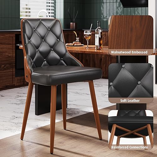 Miniatura 5 de Juego de 2 sillas de comedor, sillas de cocina y comedor modernas de mediados de siglo, sillas decorativas tapizadas de piel sintética con respaldo