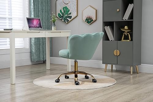 Miniatura 6 de ZOBIDO Comfy - Silla de trabajo para la oficina en casa con ruedas, bonita y moderna tapizada de terciopelo con respaldo de concha, silla de