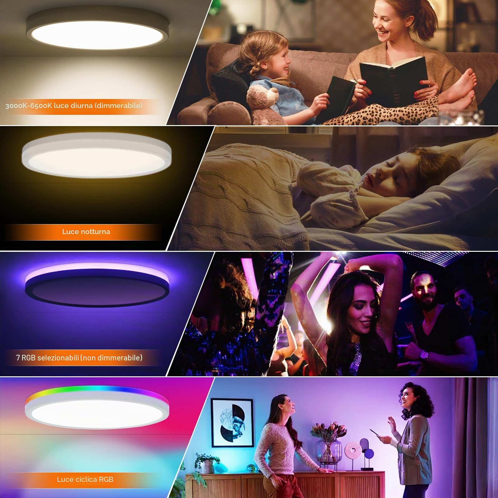 LEZOE Plafoniera LED RGB dimmerabile con telecomando, lampada da soffitto LED 24W 2650LM che cambia colore con retroilluminazione RGB 3000K-6500K per soggiorno, cameretta, camera da letto φ30x2,5cm