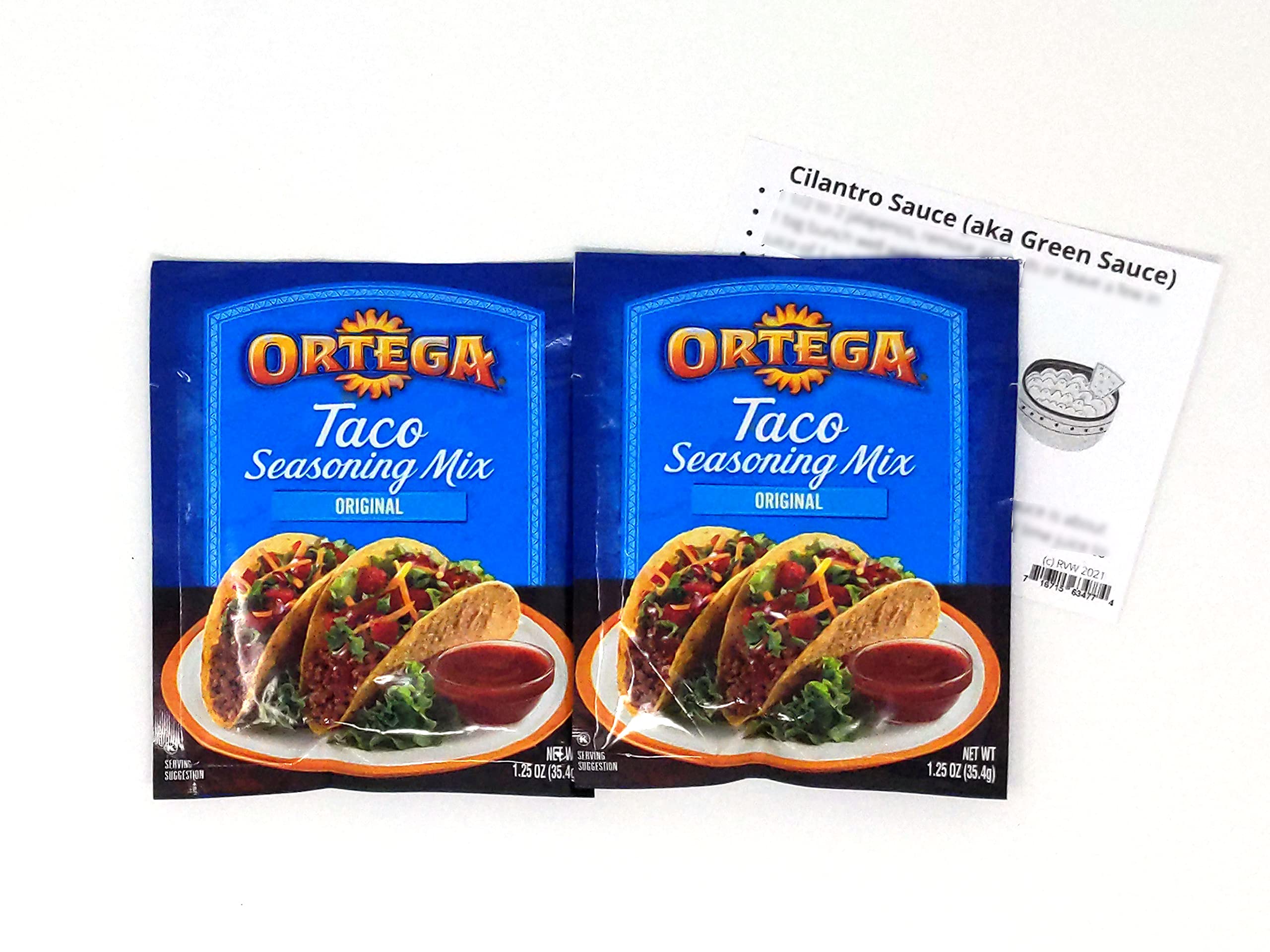 Taco Seasoning Mix Bundle with 2 Packets of Taco Seasoning Mix and 1 RVW Cilantro Sauce Recipe Card (3 Items Total), 2.5 Ounces