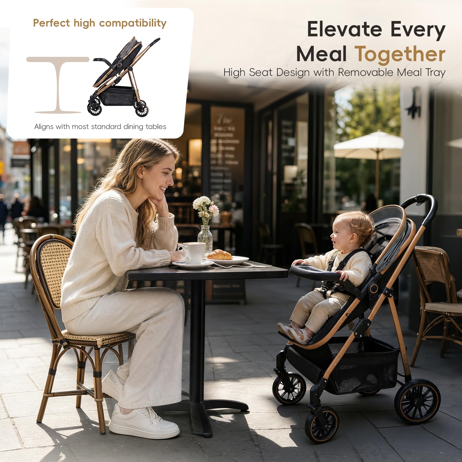 Poussette bébé 2-en-1, Nacelle convertible pour nouveau-nés