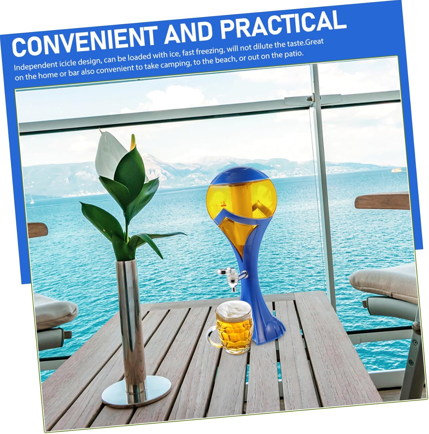 Illuminated Ice Column Beverage Dispenser Leakproof Plastic Juice and Beer Dispenser for Parties Cocktail Serving and Events