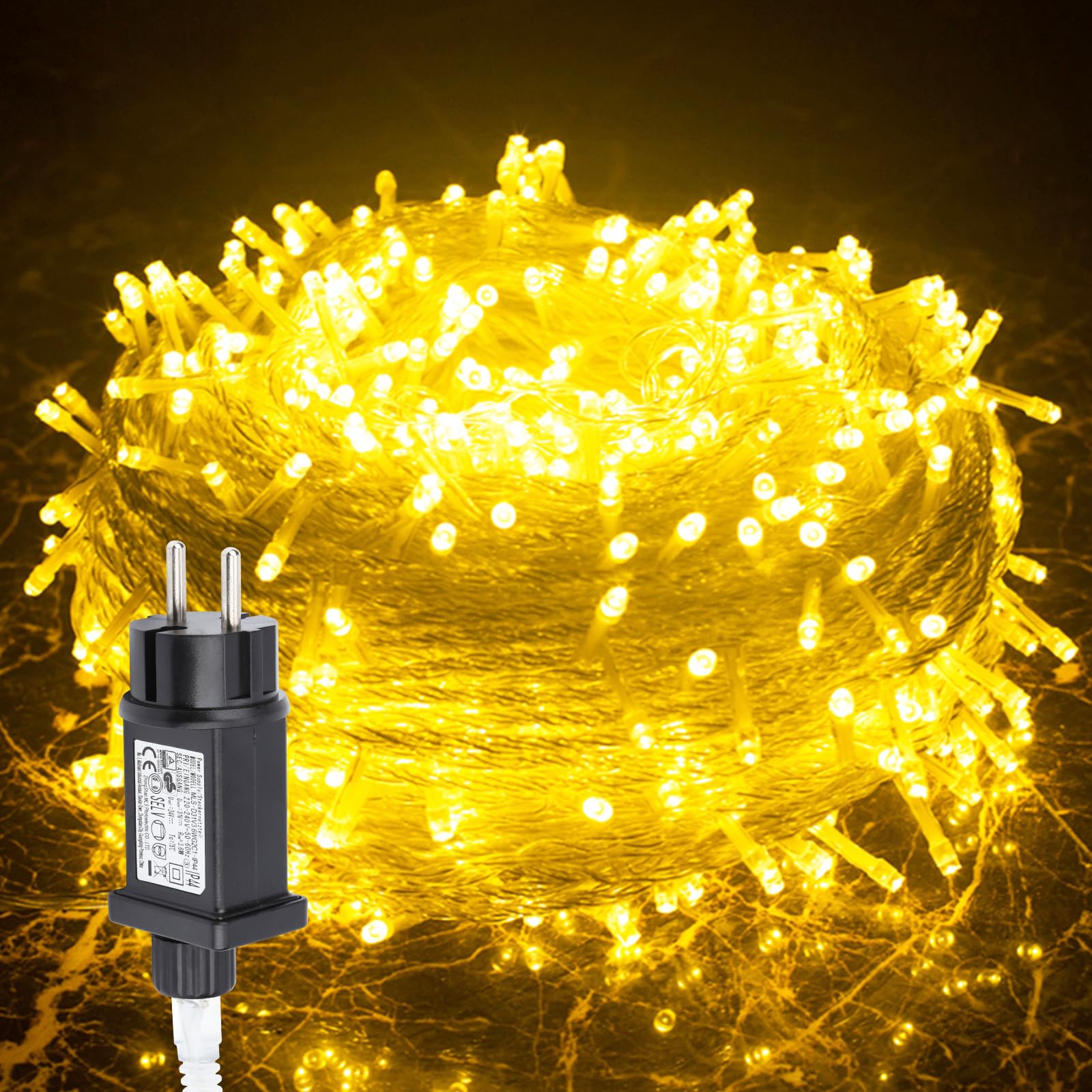 luci Natale Esterno/Interno 30m 300 LEDs Catena Luminosa Alimentato a Corrente, 8 Modalità Impermeabile IP44 Funzione Memoria, per il Giardino, Festa, Matrimonio, Bianco Caldo