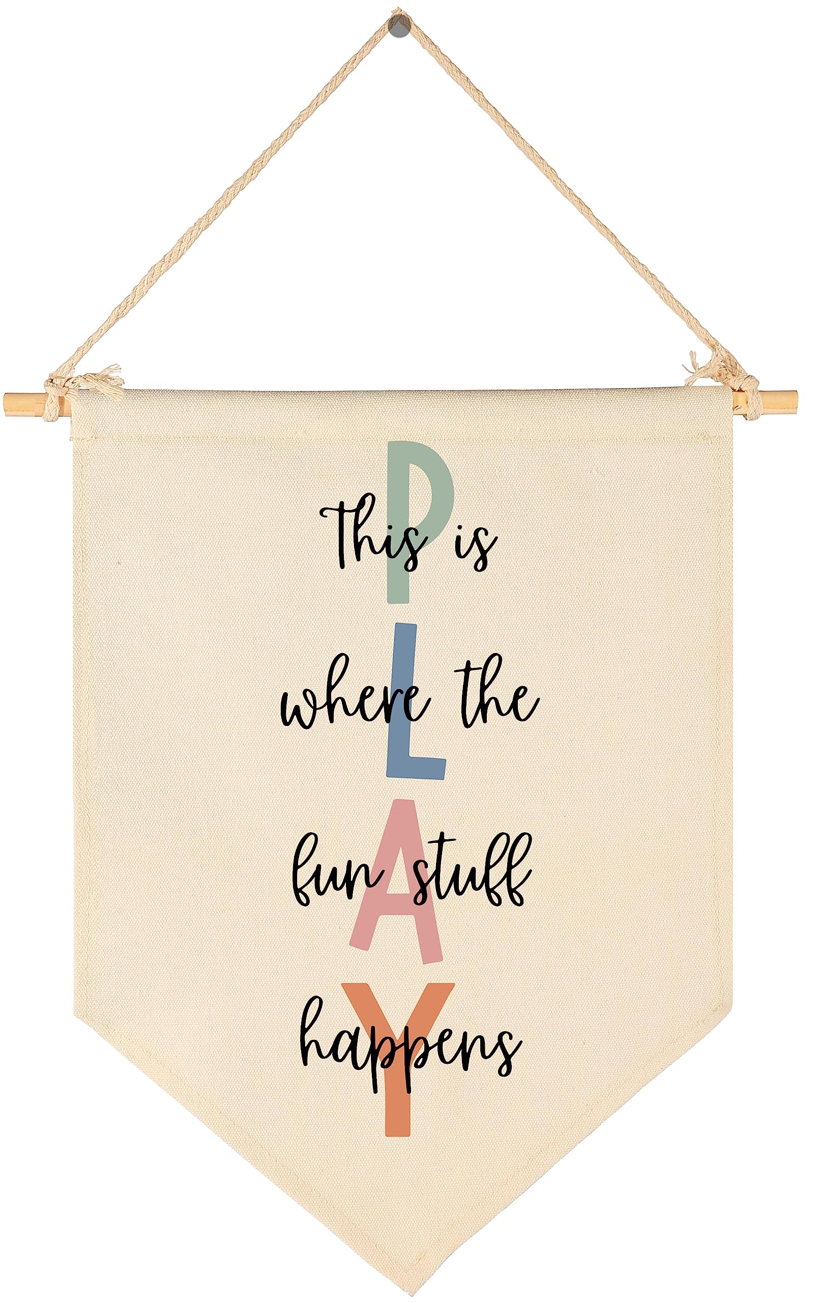 Let's Play Sign-This is Where The Fun Stuff Happens- Flag Decor Gift for Kids Baby Boys Girls Newborn - Banner Pennant Wall Sign Gift for Playroom Nursery Baby Room Bedroom