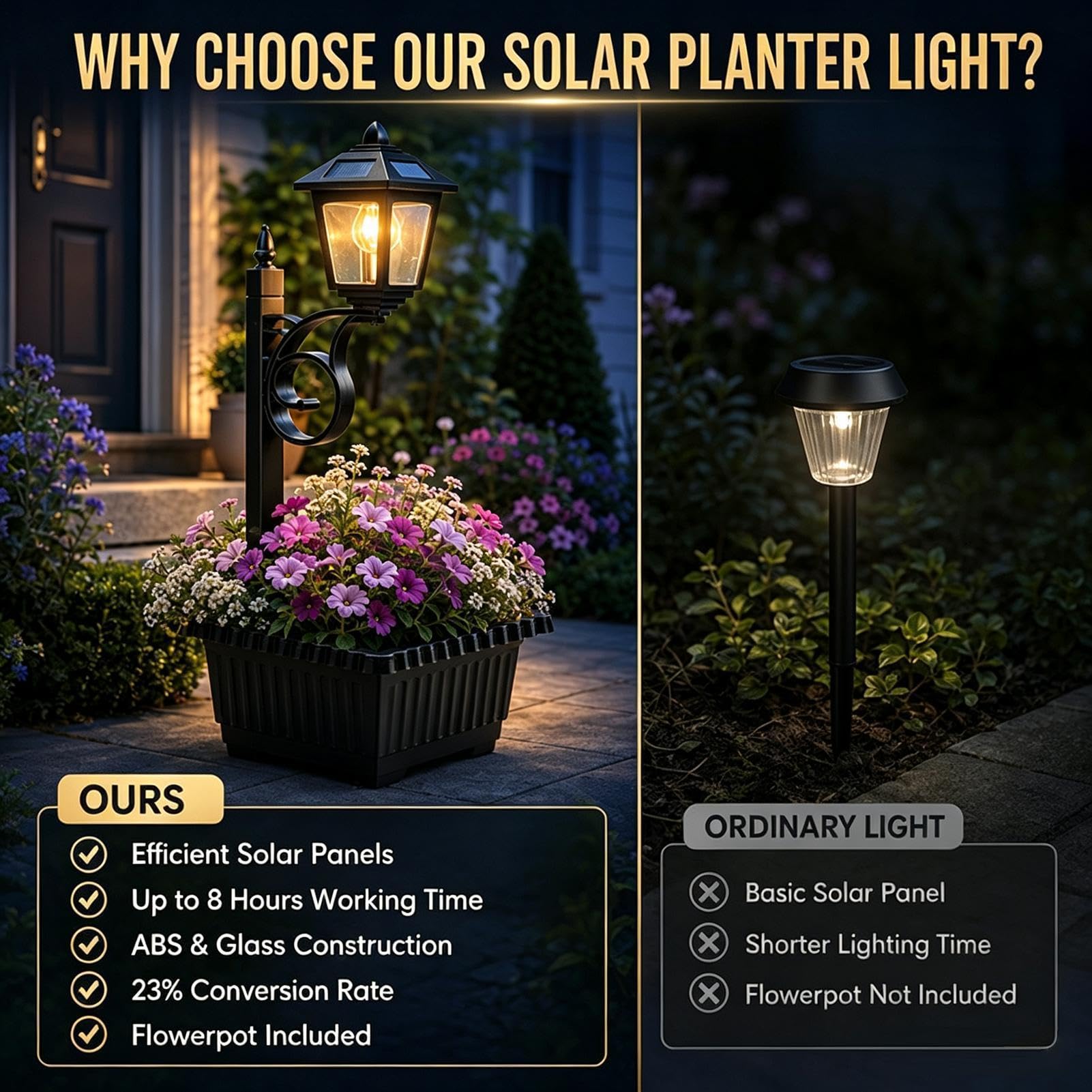 Generisch Doniczka z lampą solarną 2 w 1, lampa solarna, donica na kwiaty