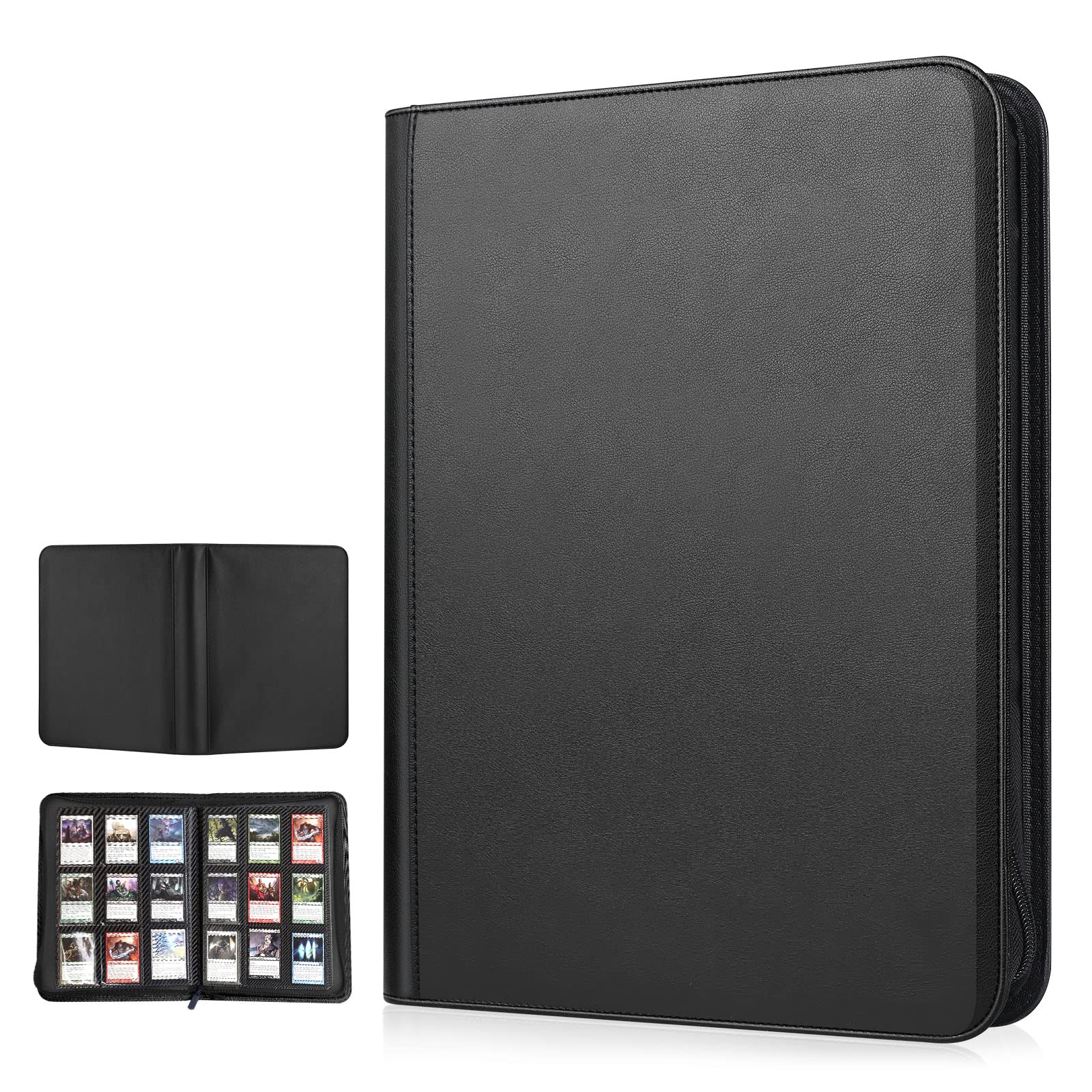 Lictin Raccoglitore per carte da collezione, 504 tasche, 28 pagine, album di carte da collezione con chiusura a cerniera, quaderno per carte di gioco, libro con copertina in pelle nera