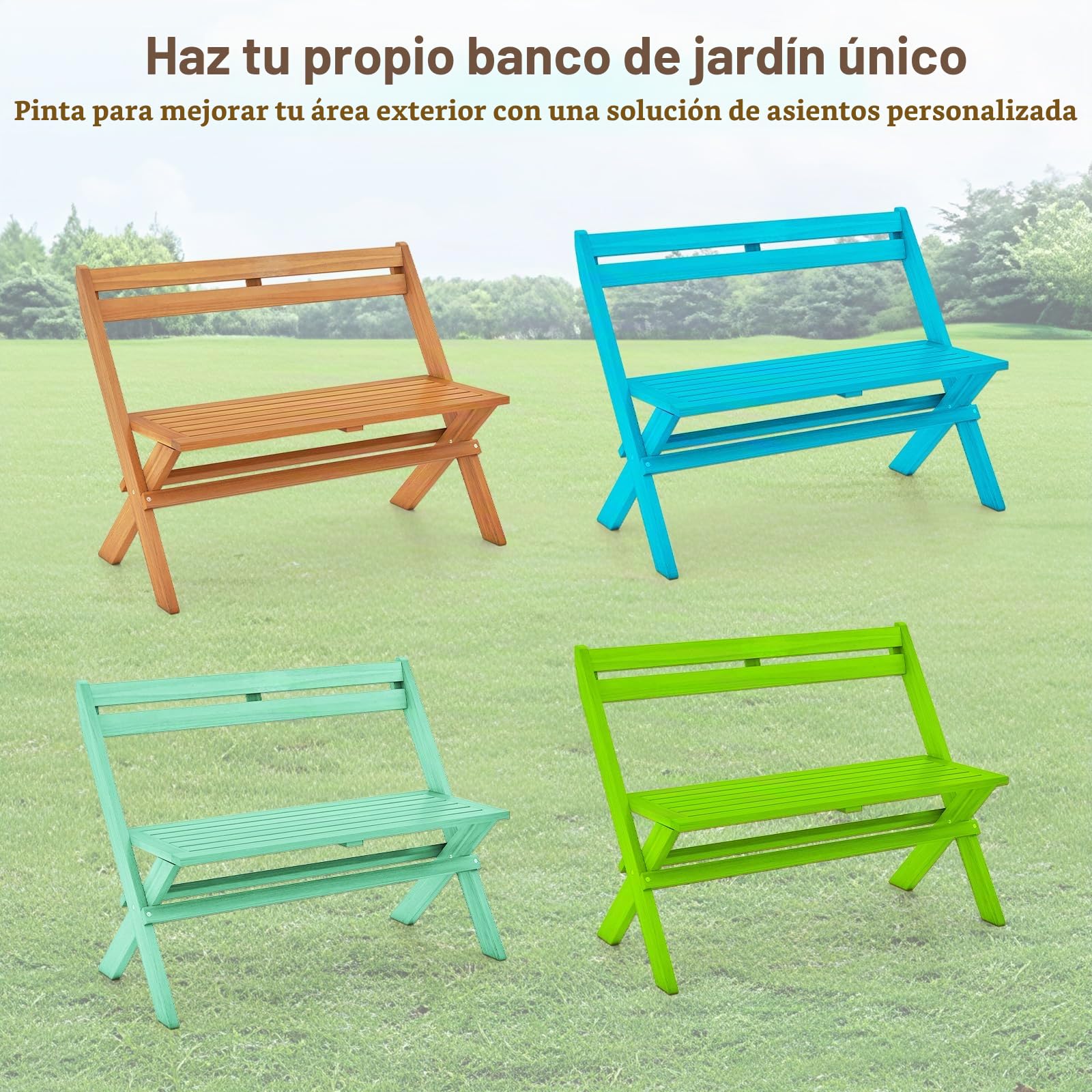 KOMFOTTEU Banco Plegable para 2 Personas, Madera de Acacia, Carga 360 kg | Asiento Exterior para Jardín, Porche, Balcón, Parque, 56 x 105 x 80 cm