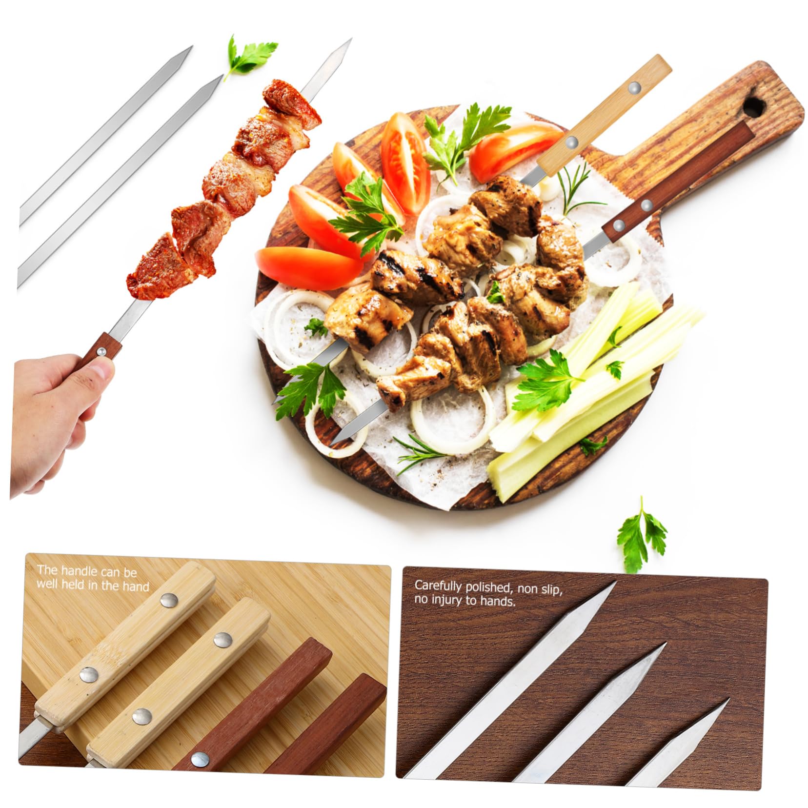 Didiseaon 12pezzi Spiedini Per Portatili in Acciaio Inox Utensili Multifunzione Per Barbecue Spiedini Professionali Con Manico in Legno Accessori Per Esterno