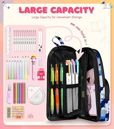 Miniatura 4 de LISEVO Bonito estuche azul con forma de mochila escolar 3D con forma de bolsa escolar para niñas, niños y mujeres, gran capacidad para bolígrafos y