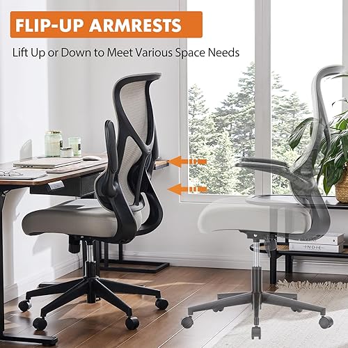 Miniatura 6 de DUMOS Silla de oficina ergonómica, silla de escritorio cómoda con respaldo alto con ruedas, brazos giratorios abatibles, sillas de malla para juegos