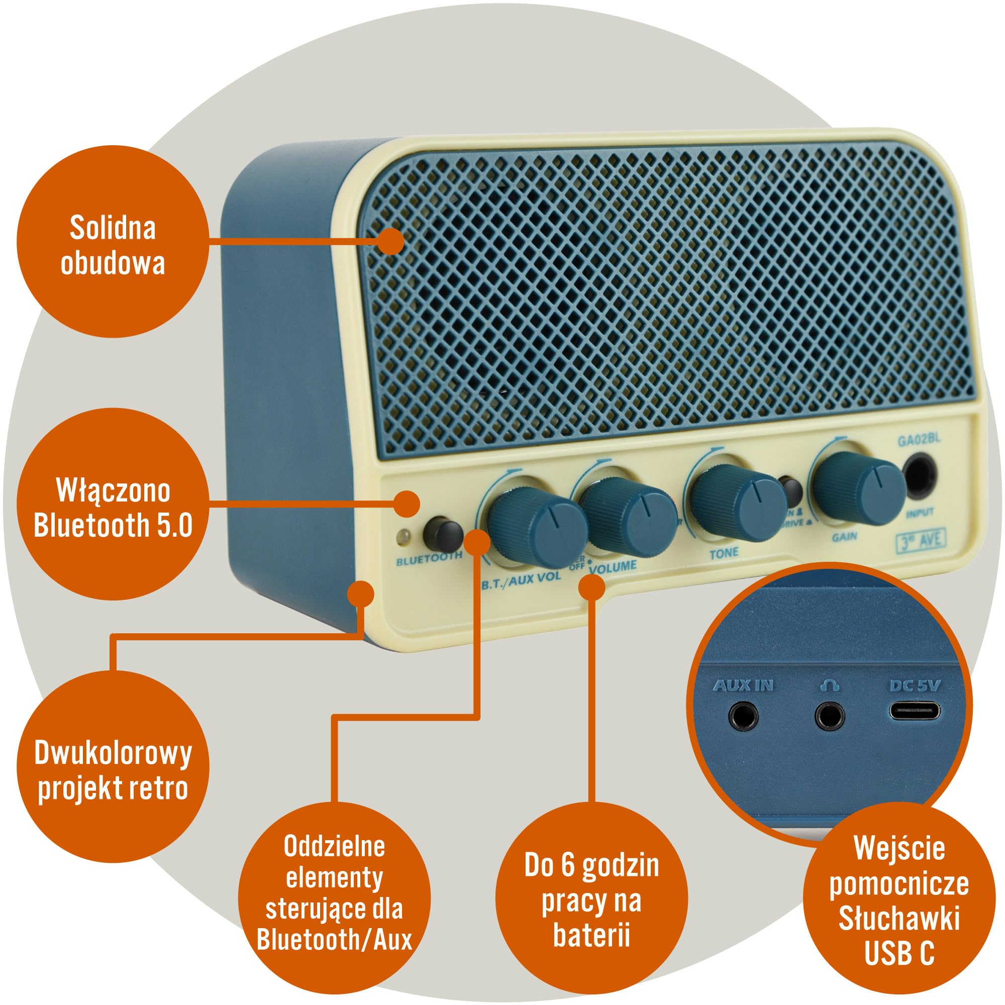 3rd Avenue Mini Guitar Amplifier Bluetooth Speaker, Miniwzmaczniacz Gitarowy, Głośnik