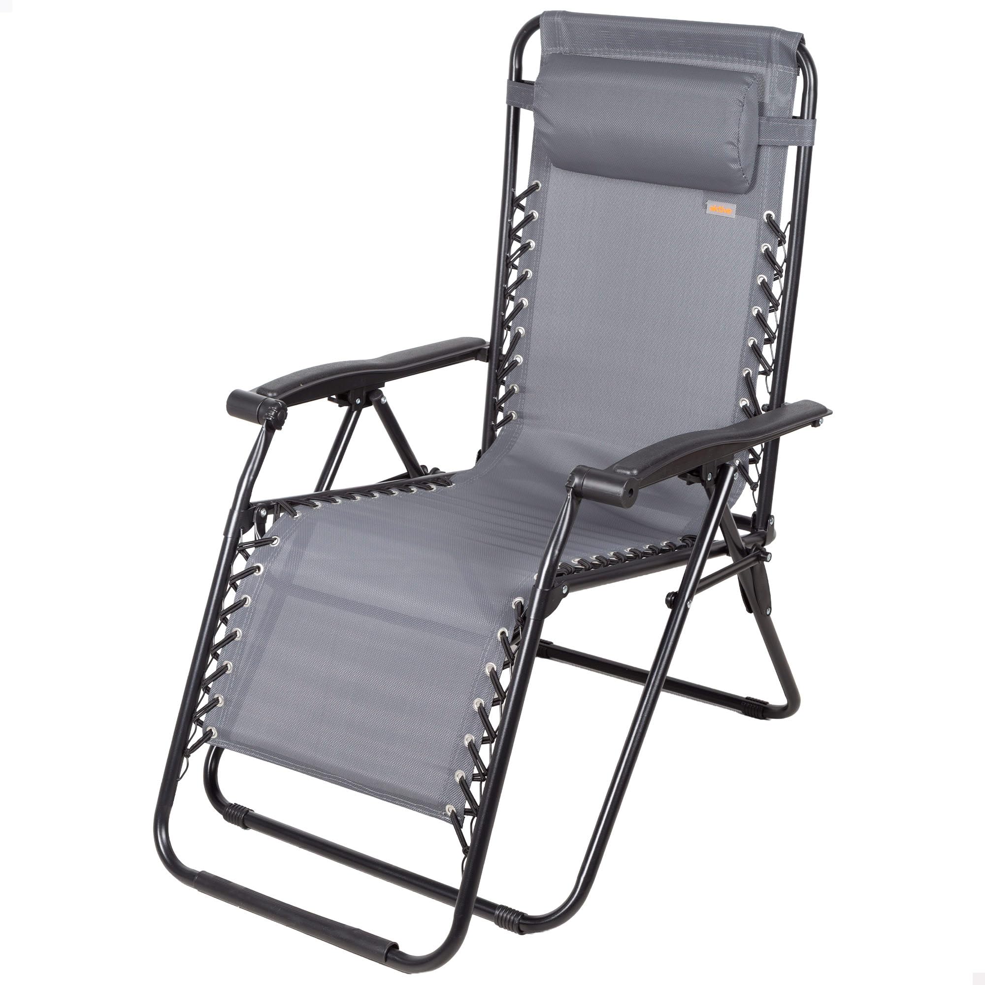 AKTIVE Tumbona jardín plegable, Color gris, 52x68x104 cm, Gravedad cero, Estructura acero, Tejido textileno, Soporta 110 kg, Antivuelco, Cojín acolchado, Hamaca terraza exterior (61166)