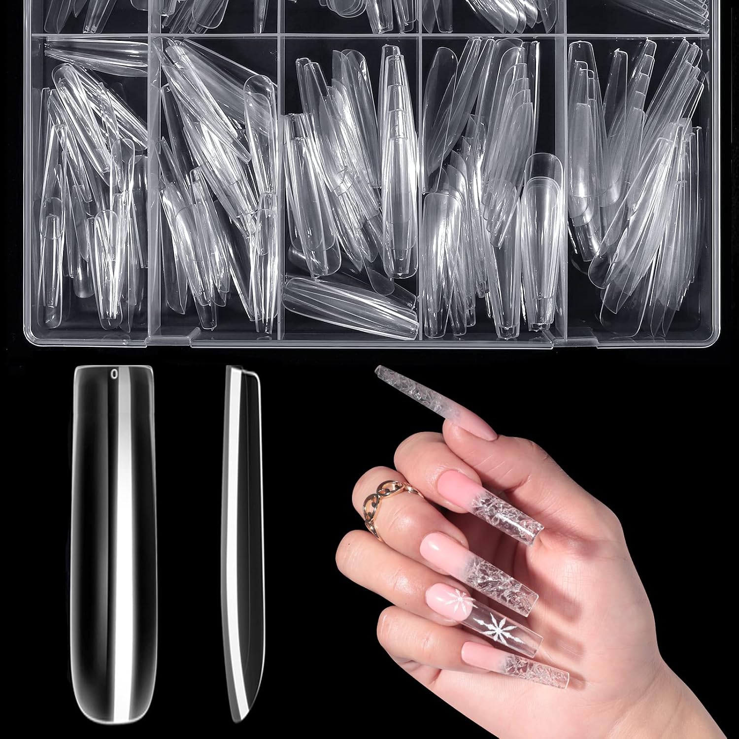 BTArtbox Extra Long Square XXL Clear Acrylic Nail Tips (300 Pieces)