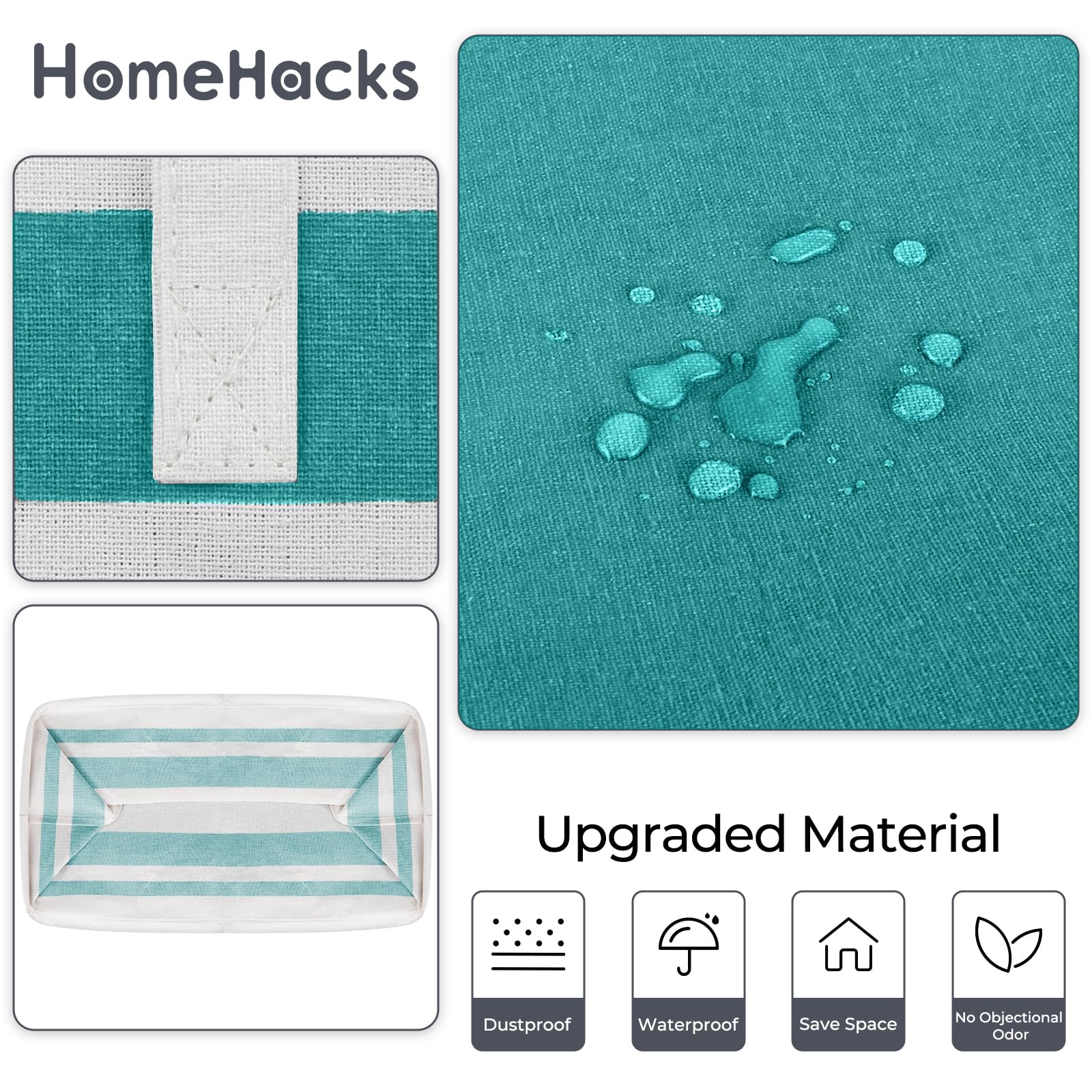 HomeHacks - Confezione da 2 cesti portabiancheria grandi, impermeabili, autoportanti, pieghevoli, con manici estesi, per vestiti, giocattoli, dormitorio e famiglia, verde, 125 l