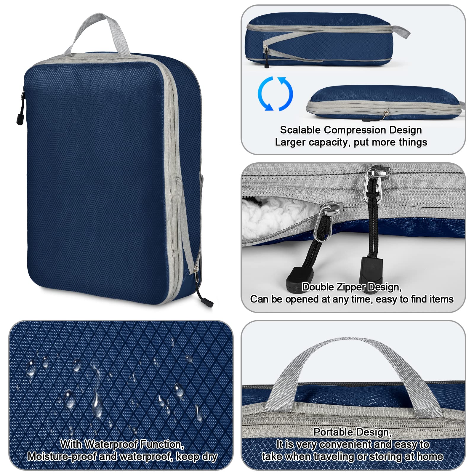 Eucomir Set di 9 Organizer Valigia Cubi da Viaggio, Sacchetti di Organizzatore Estensibile Salvaspazio o Deposito per la Casa,Blu Navy