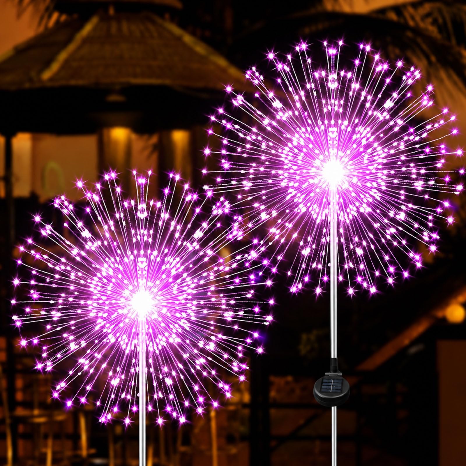 Solar Firework Lights, 2 Pack 120 LEDs 2 Lighting Modes Solar Garden Lights Outdoor Waterproof for Yard Patio Walkway Pathway Party Wedding Christmas Decorative - Pink